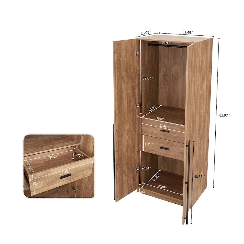 Armadio guardaroba modulare a 3 ante in grigio rustico / bianco / marrone dorato, autoportante – 1 persona
