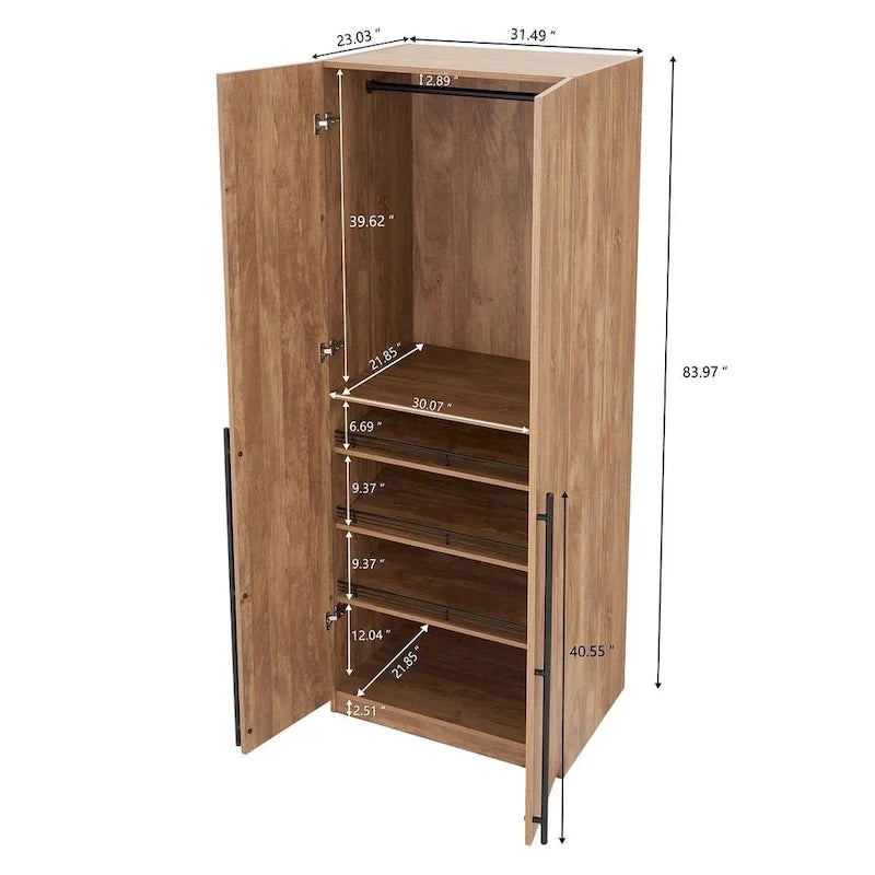 Armadio guardaroba modulare a 3 ante in grigio rustico / bianco / marrone dorato, autoportante – 1 persona