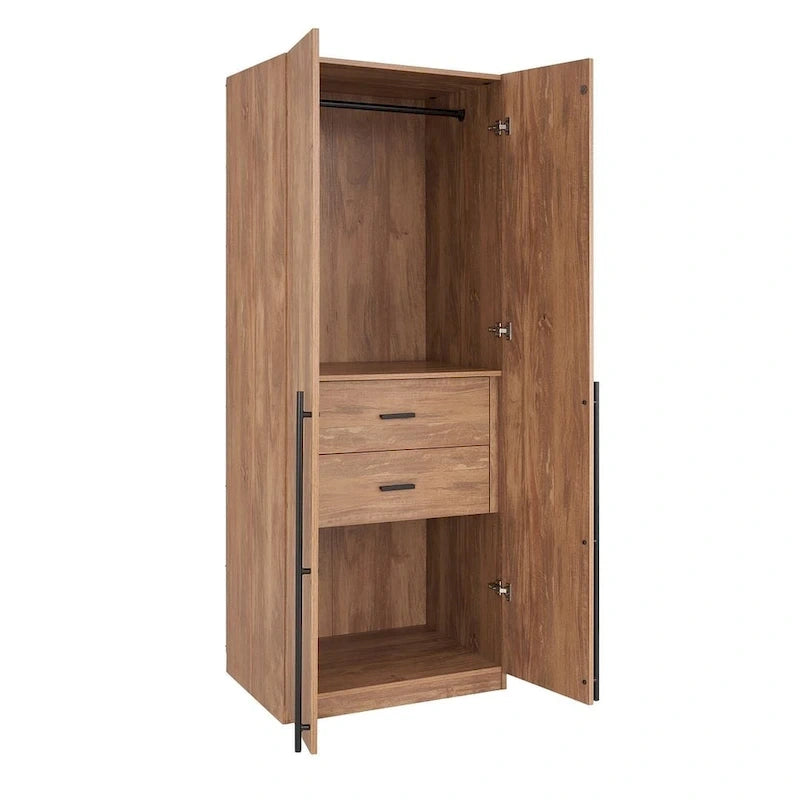 Armadio guardaroba modulare a 3 ante in grigio rustico / bianco / marrone dorato, autoportante – 1 persona