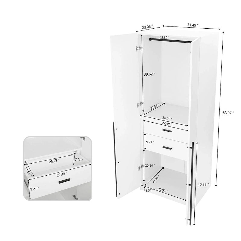 Armadio guardaroba modulare a 3 ante in grigio rustico / bianco / marrone dorato, autoportante – 1 persona