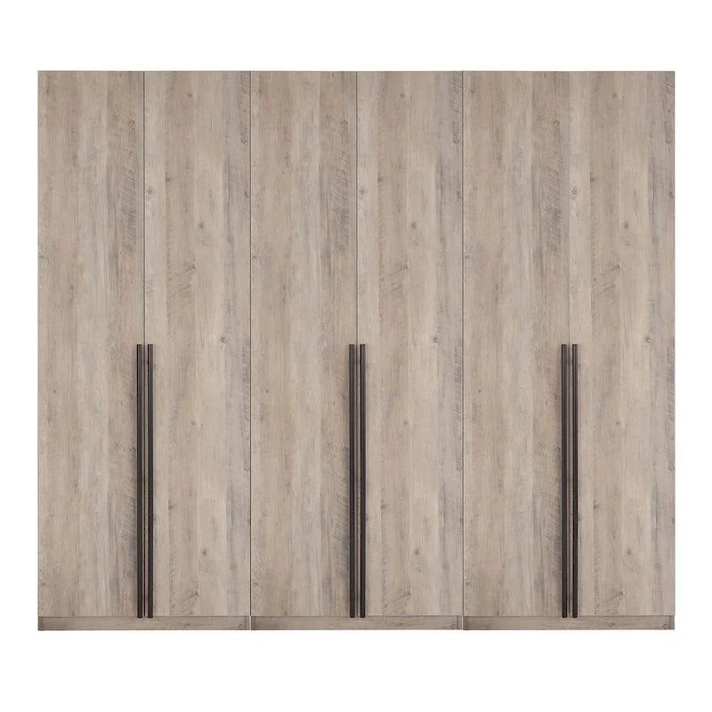 Armadio guardaroba modulare a 3 ante in grigio rustico / bianco / marrone dorato, autoportante – 1 persona