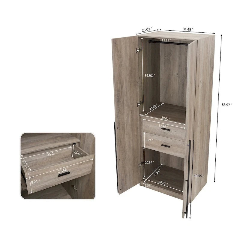 Armadio guardaroba modulare a 3 ante in grigio rustico / bianco / marrone dorato, autoportante – 1 persona