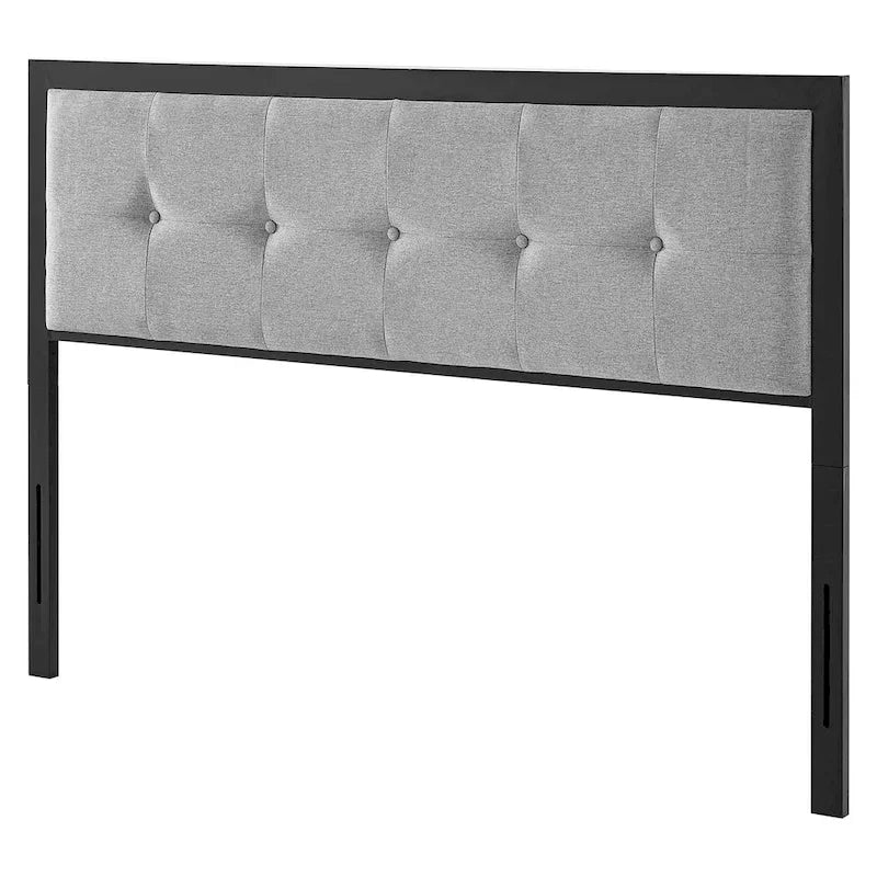 Testiera in Tessuto Grigio Chiaro con Bottoni per Letto King Size (per 2), Struttura in Metallo