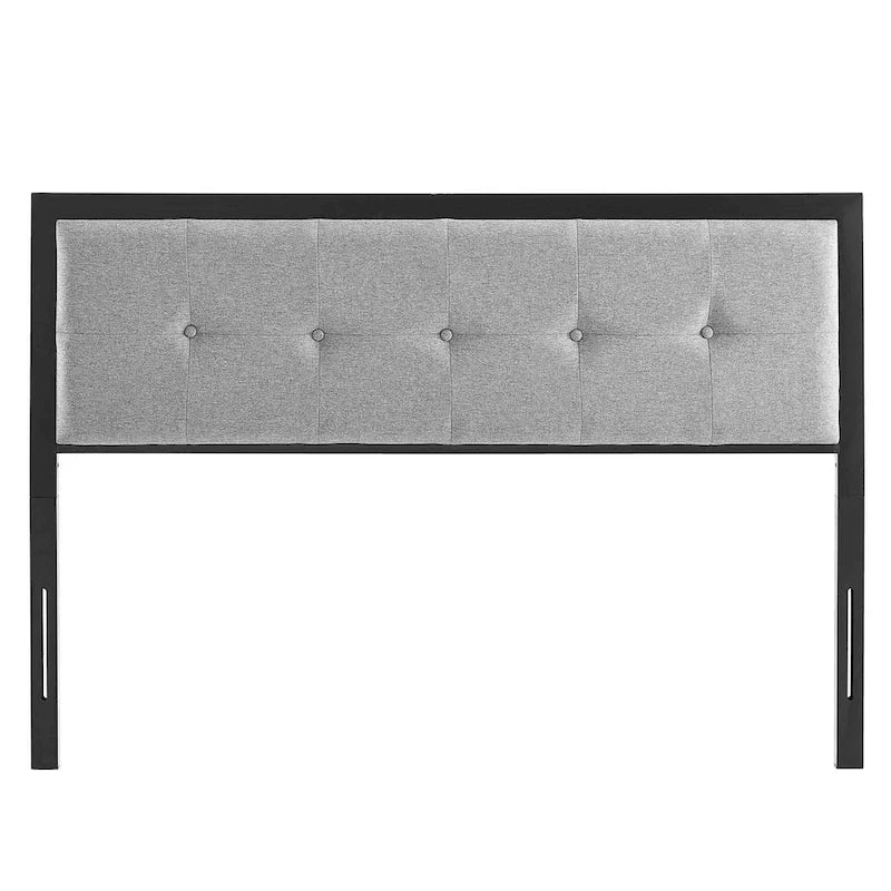 Testiera in Tessuto Grigio Chiaro con Bottoni per Letto King Size (per 2), Struttura in Metallo