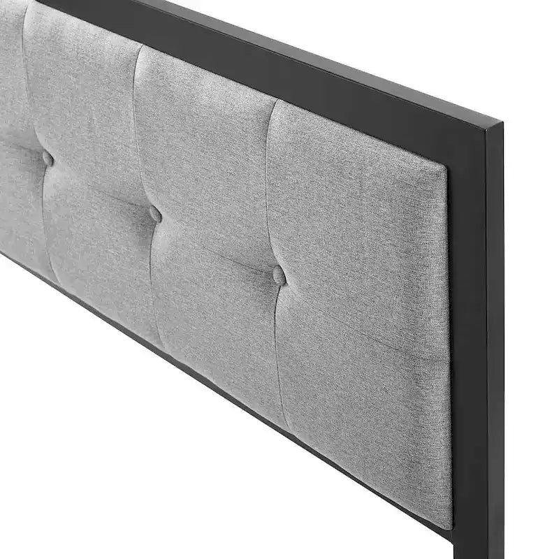 Testiera in Tessuto Grigio Chiaro con Bottoni per Letto King Size (per 2), Struttura in Metallo