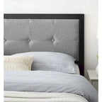 Testiera in Tessuto Grigio Chiaro con Bottoni per Letto King Size (per 2), Struttura in Metallo