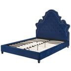 Letto matrimoniale in velluto blu con borchie – 2 posti