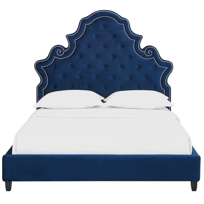Letto matrimoniale in velluto blu con borchie – 2 posti