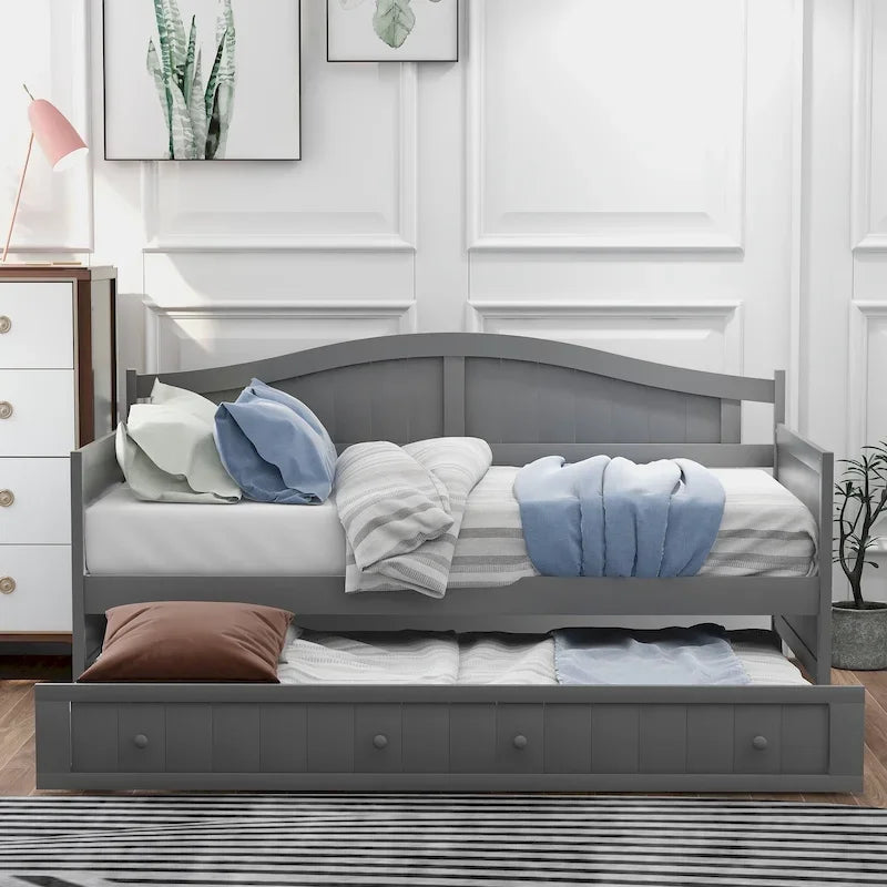 Letto a giorno in pino massello con letto estraibile, per due persone – Bianco / Grigio / Espresso