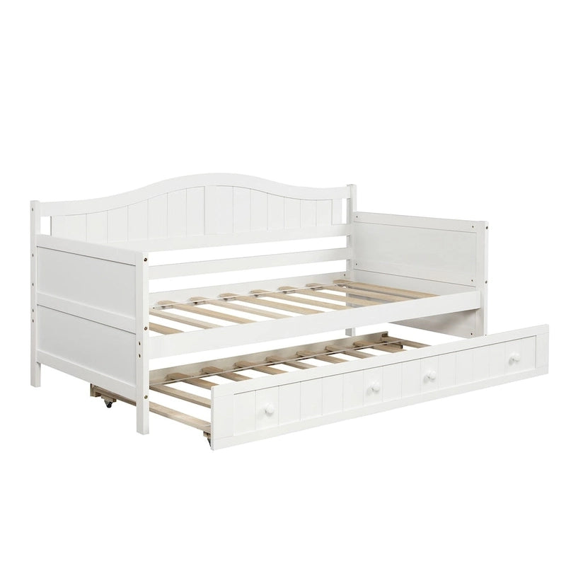 Letto a giorno in pino massello con letto estraibile, per due persone – Bianco / Grigio / Espresso