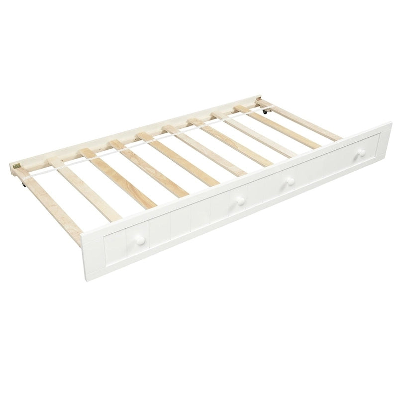 Letto a giorno in pino massello con letto estraibile, per due persone – Bianco / Grigio / Espresso