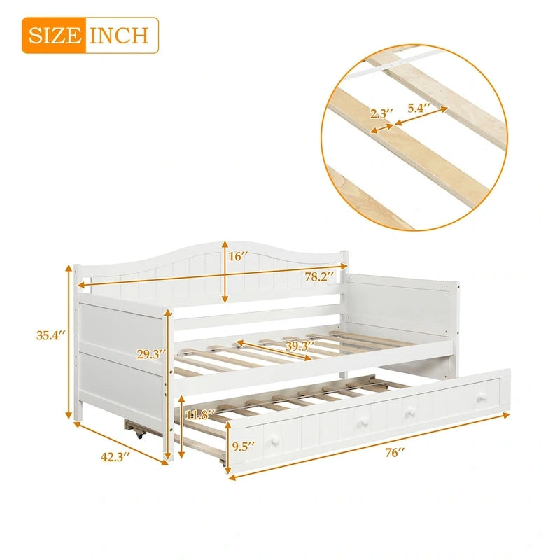 Letto a giorno in pino massello con letto estraibile, per due persone – Bianco / Grigio / Espresso