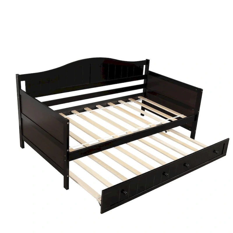 Letto a giorno in pino massello con letto estraibile, per due persone – Bianco / Grigio / Espresso