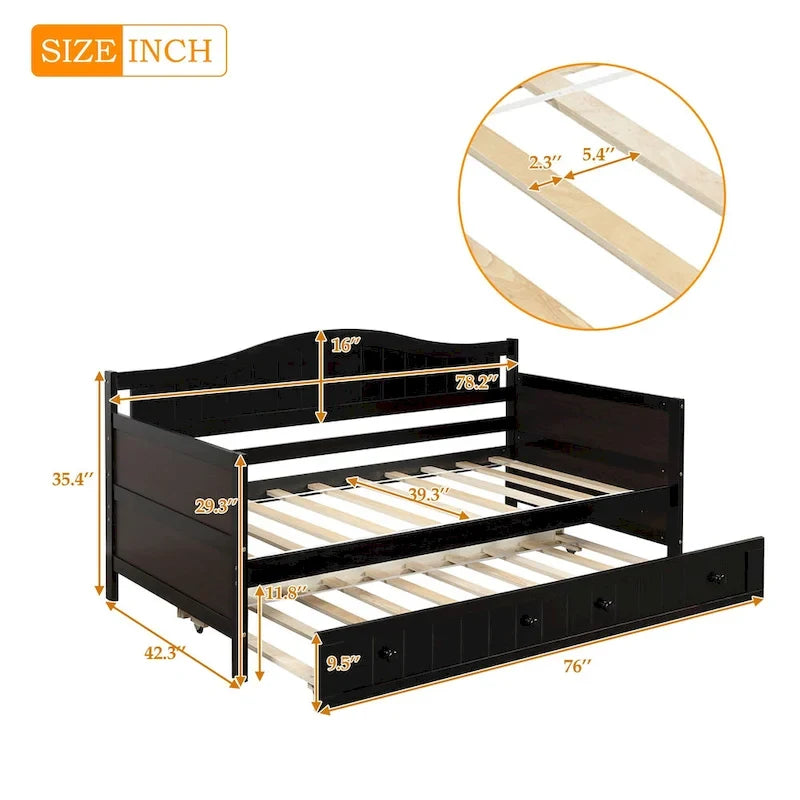 Letto a giorno in pino massello con letto estraibile, per due persone – Bianco / Grigio / Espresso