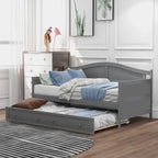 Letto a giorno in pino massello con letto estraibile, per due persone – Bianco / Grigio / Espresso