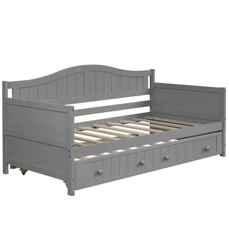 Letto a giorno in pino massello con letto estraibile, per due persone – Bianco / Grigio / Espresso