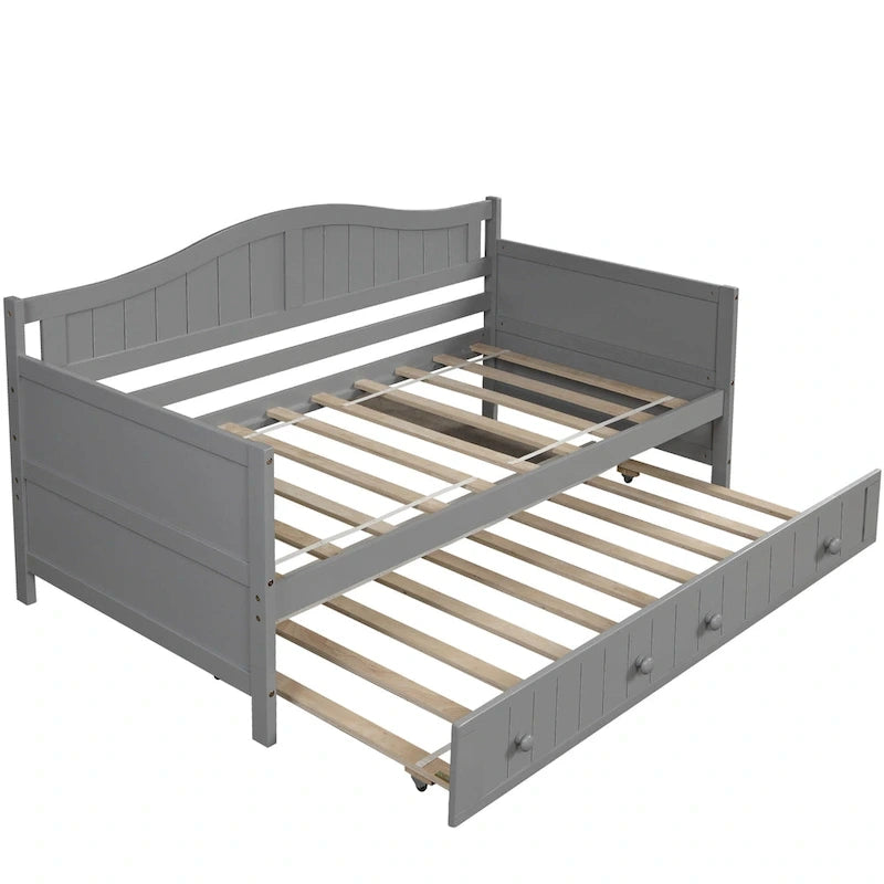 Letto a giorno in pino massello con letto estraibile, per due persone – Bianco / Grigio / Espresso