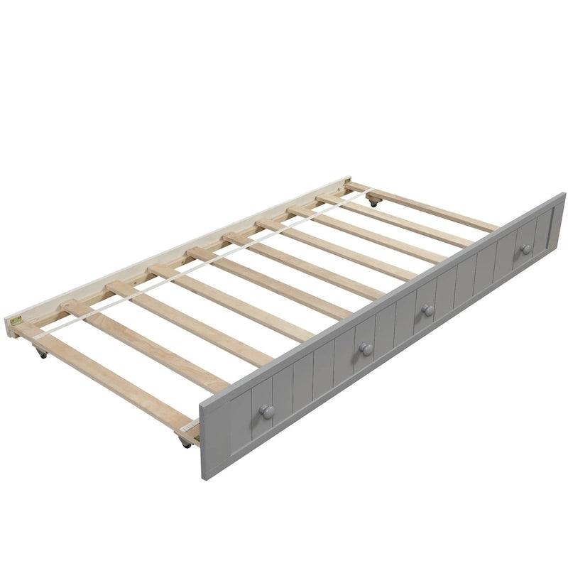 Letto a giorno in pino massello con letto estraibile, per due persone – Bianco / Grigio / Espresso