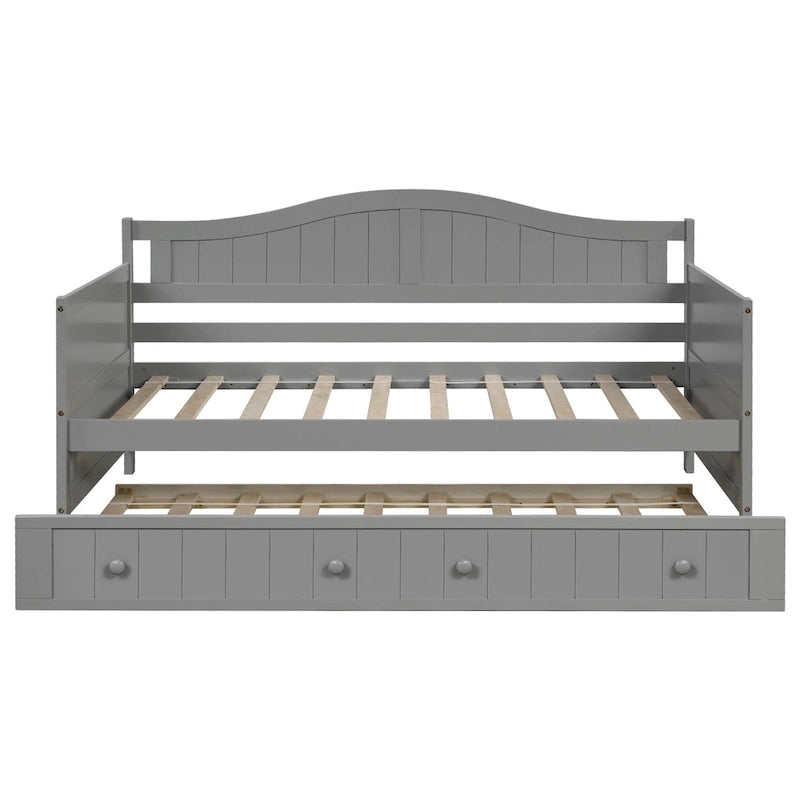 Letto a giorno in pino massello con letto estraibile, per due persone – Bianco / Grigio / Espresso