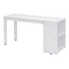 Full Size Loft Bed with Retractable Writing Desk and 3 Drawers, Wooden Loft Bed with Storage Stairs and Shelves, White