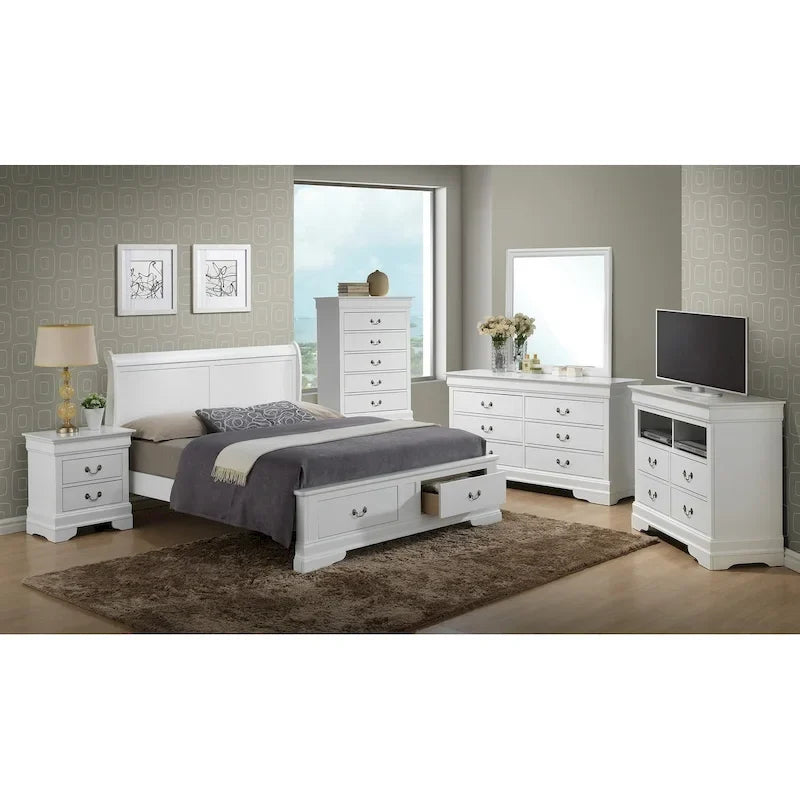 Letto King Storage Panel – Stile tradizionale, per 2 persone (Ciliegio / Bianco / Cappuccino / Nero / Grigio)