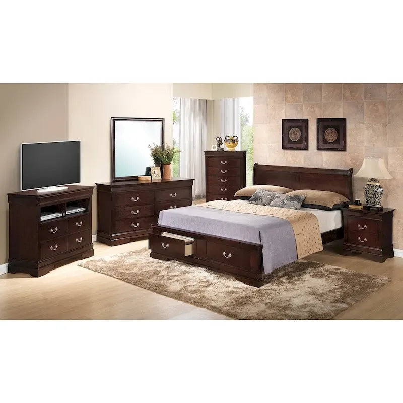 Letto King Storage Panel – Stile tradizionale, per 2 persone (Ciliegio / Bianco / Cappuccino / Nero / Grigio)