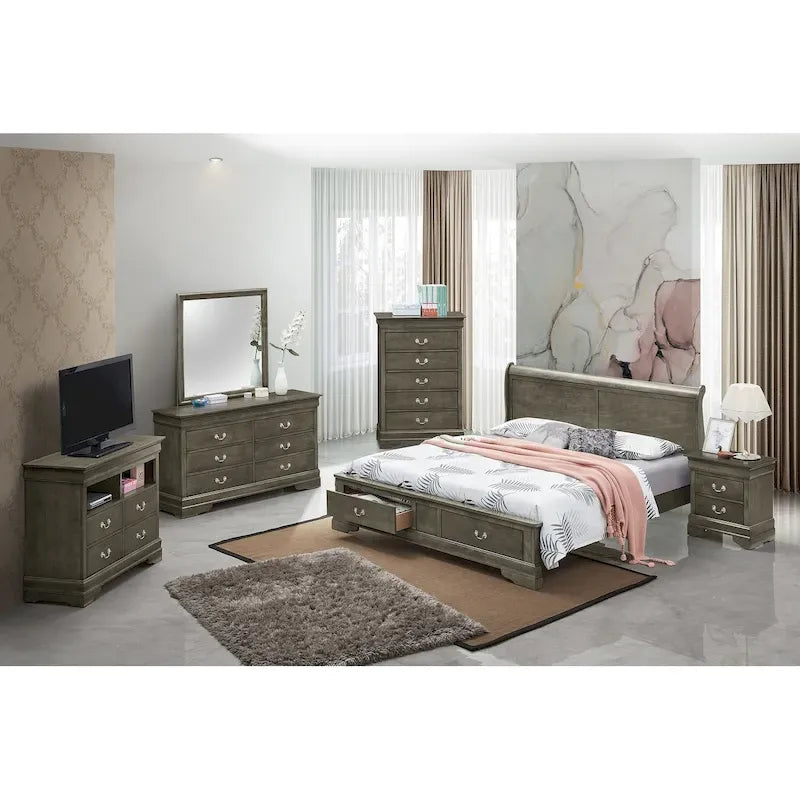Letto King Storage Panel – Stile tradizionale, per 2 persone (Ciliegio / Bianco / Cappuccino / Nero / Grigio)
