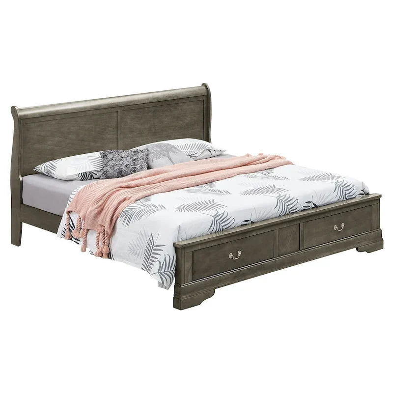 Letto King Storage Panel – Stile tradizionale, per 2 persone (Ciliegio / Bianco / Cappuccino / Nero / Grigio)