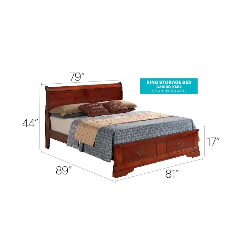 Letto King Storage Panel – Stile tradizionale, per 2 persone (Ciliegio / Bianco / Cappuccino / Nero / Grigio)