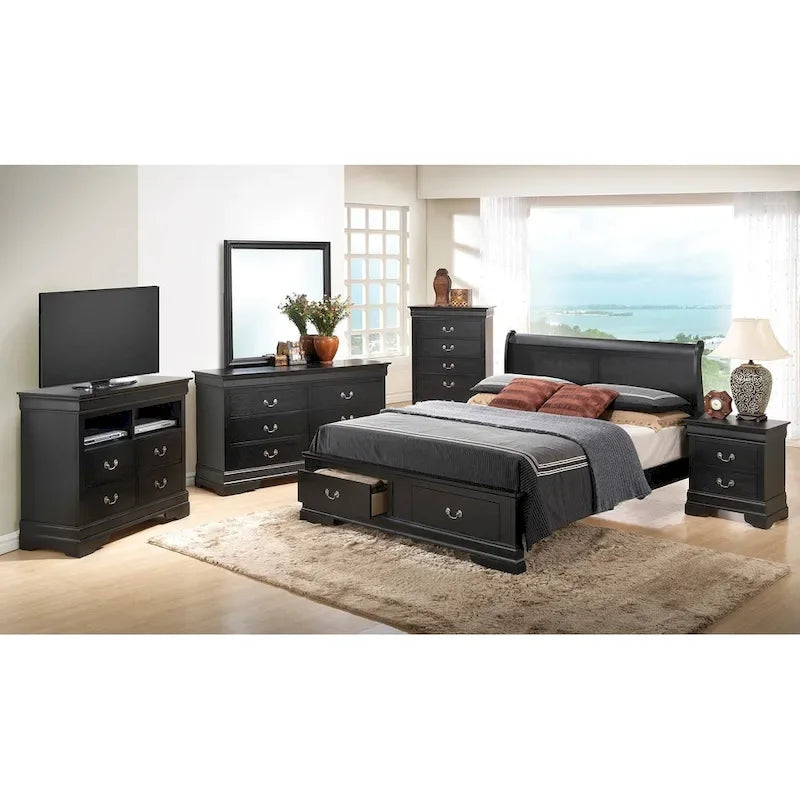 Letto King Storage Panel – Stile tradizionale, per 2 persone (Ciliegio / Bianco / Cappuccino / Nero / Grigio)