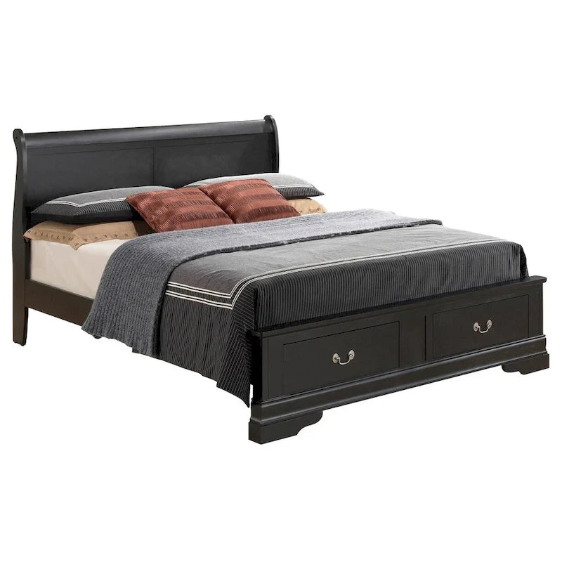 Letto King Storage Panel – Stile tradizionale, per 2 persone (Ciliegio / Bianco / Cappuccino / Nero / Grigio)
