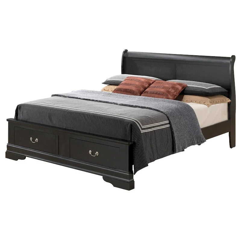Letto King Storage Panel – Stile tradizionale, per 2 persone (Ciliegio / Bianco / Cappuccino / Nero / Grigio)