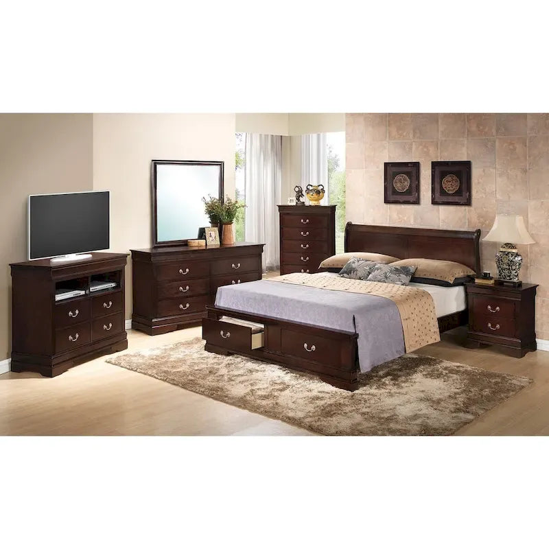 Letto King Storage Panel – Stile tradizionale, per 2 persone (Ciliegio / Bianco / Cappuccino / Nero / Grigio)
