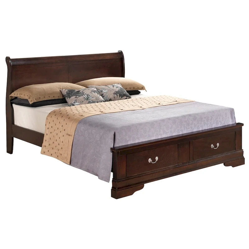 Letto King Storage Panel – Stile tradizionale, per 2 persone (Ciliegio / Bianco / Cappuccino / Nero / Grigio)