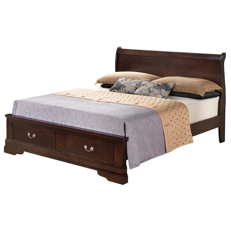 Letto King Storage Panel – Stile tradizionale, per 2 persone (Ciliegio / Bianco / Cappuccino / Nero / Grigio)