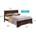 Letto King Storage Panel – Stile tradizionale, per 2 persone (Ciliegio / Bianco / Cappuccino / Nero / Grigio)