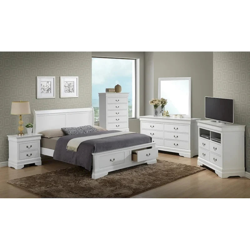 Letto King Storage Panel – Stile tradizionale, per 2 persone (Ciliegio / Bianco / Cappuccino / Nero / Grigio)