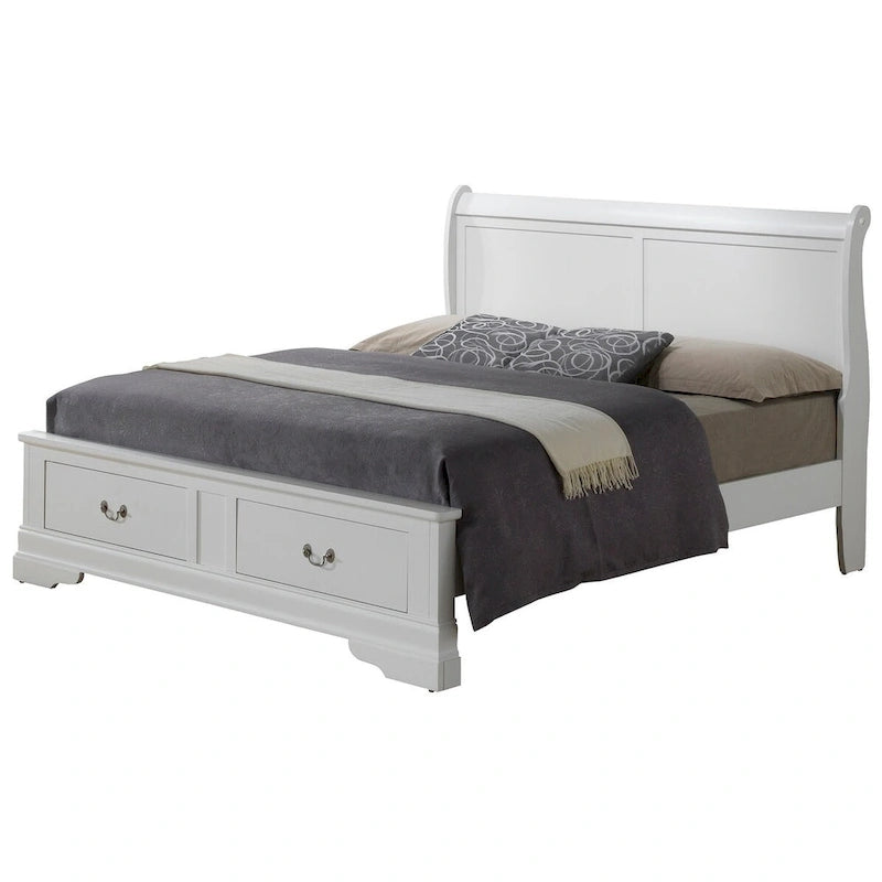 Letto King Storage Panel – Stile tradizionale, per 2 persone (Ciliegio / Bianco / Cappuccino / Nero / Grigio)