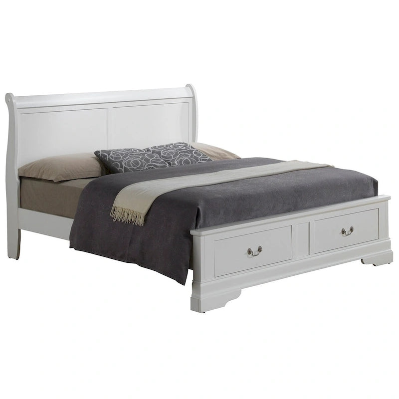 Letto King Storage Panel – Stile tradizionale, per 2 persone (Ciliegio / Bianco / Cappuccino / Nero / Grigio)