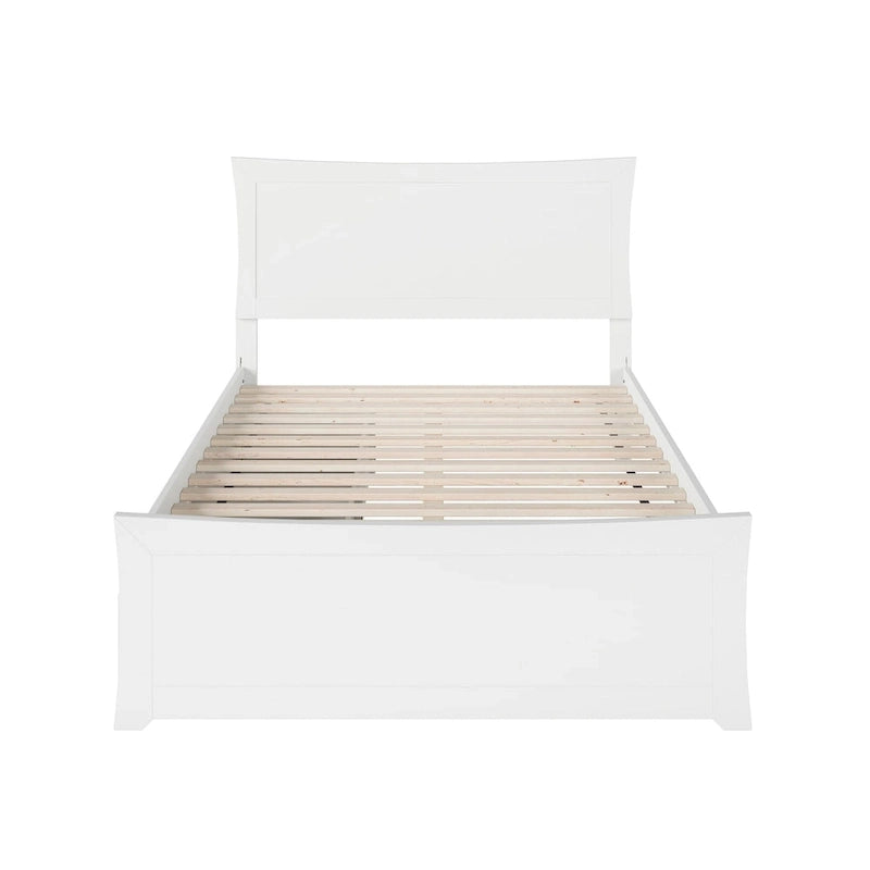 Letto a piattaforma matrimoniale bianco con pediera e 2 cassetti portaoggetti, per 1-2 persone