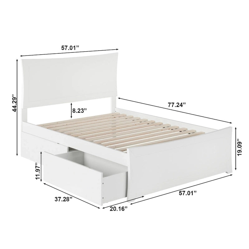 Letto a piattaforma matrimoniale bianco con pediera e 2 cassetti portaoggetti, per 1-2 persone