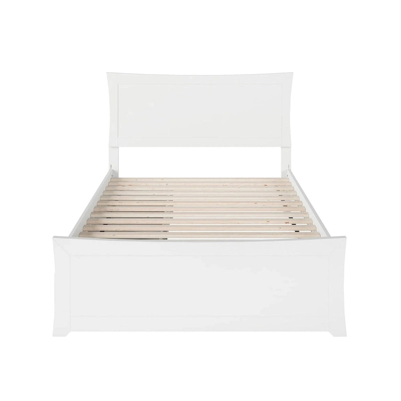 Letto a piattaforma matrimoniale bianco con pediera e 2 cassetti portaoggetti, per 1-2 persone