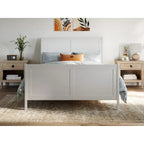 Letto a slitta a piattaforma bassa con pediera Bianco / Noce – Matrimoniale francese / Matrimoniale / King, 1 posto
