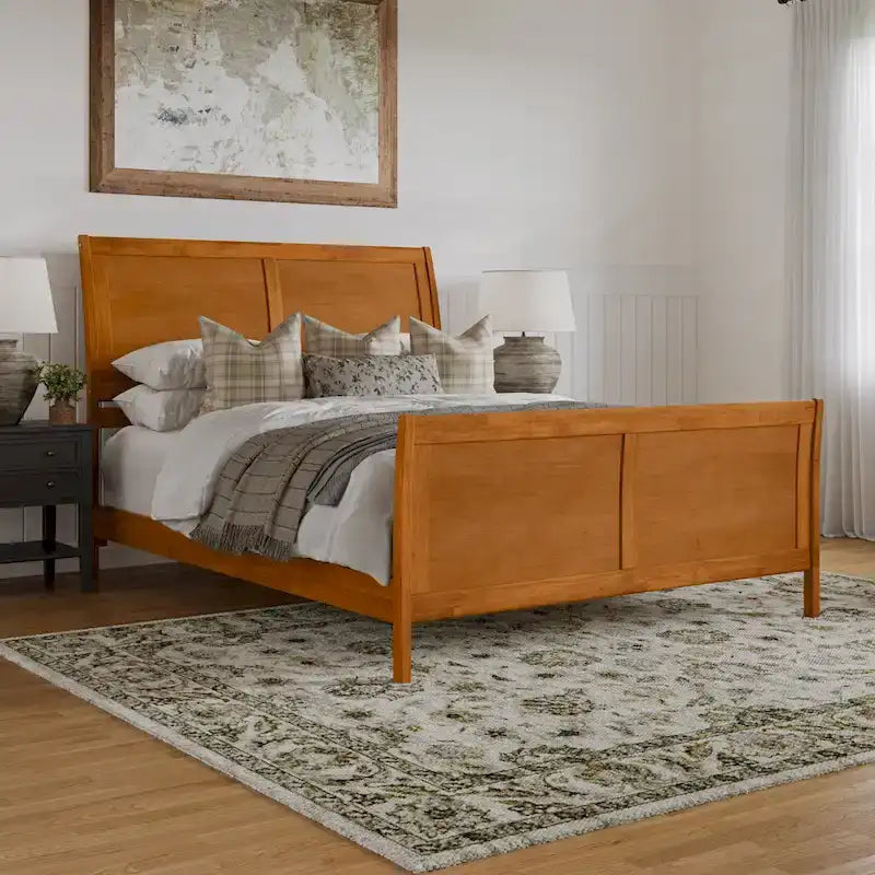 Letto a slitta a piattaforma bassa con pediera Bianco / Noce – Matrimoniale francese / Matrimoniale / King, 1 posto