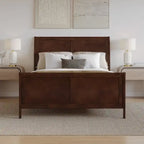 Letto a slitta a piattaforma bassa con pediera Bianco / Noce – Matrimoniale francese / Matrimoniale / King, 1 posto