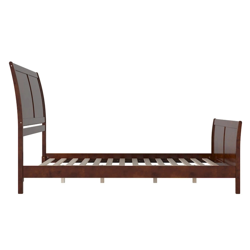 Letto a slitta a piattaforma bassa con pediera Bianco / Noce – Matrimoniale francese / Matrimoniale / King, 1 posto