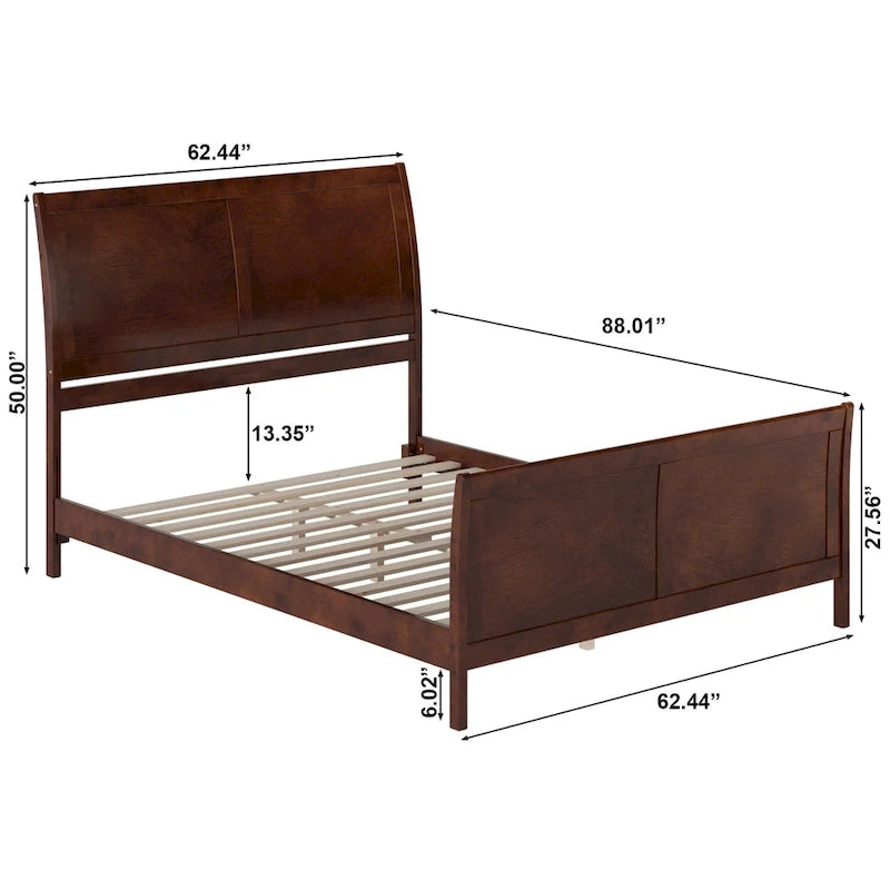 Letto a slitta a piattaforma bassa con pediera Bianco / Noce – Matrimoniale francese / Matrimoniale / King, 1 posto
