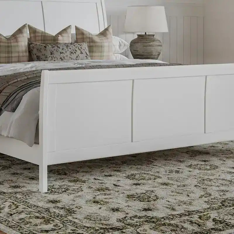 Letto a slitta a piattaforma bassa con pediera Bianco / Noce – Matrimoniale francese / Matrimoniale / King, 1 posto