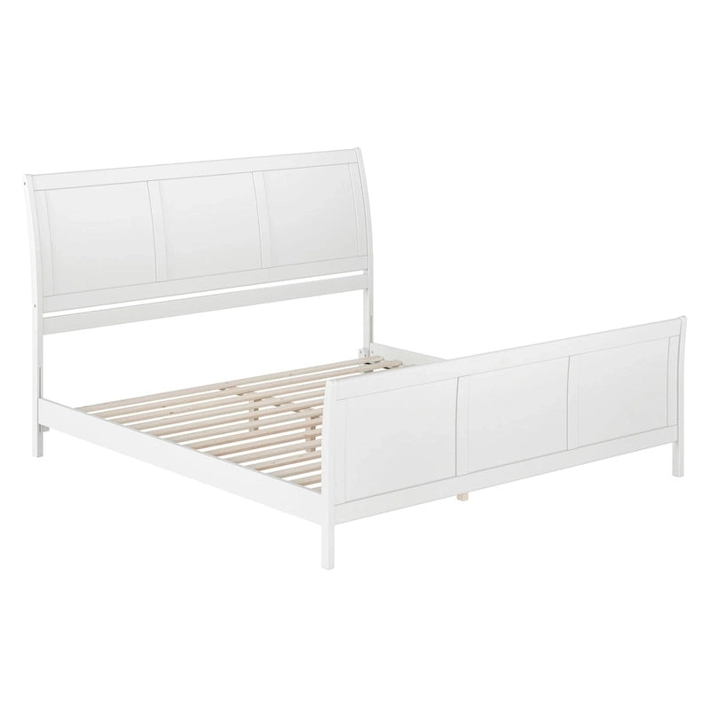 Letto a slitta a piattaforma bassa con pediera Bianco / Noce – Matrimoniale francese / Matrimoniale / King, 1 posto