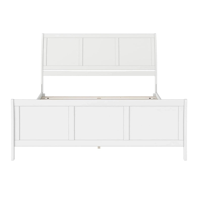 Letto a slitta a piattaforma bassa con pediera Bianco / Noce – Matrimoniale francese / Matrimoniale / King, 1 posto